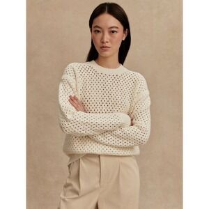 NWT Varley Grady Boucle Knit Sweater S Ivory New Mesh‎ Pointeille Anthropologie
